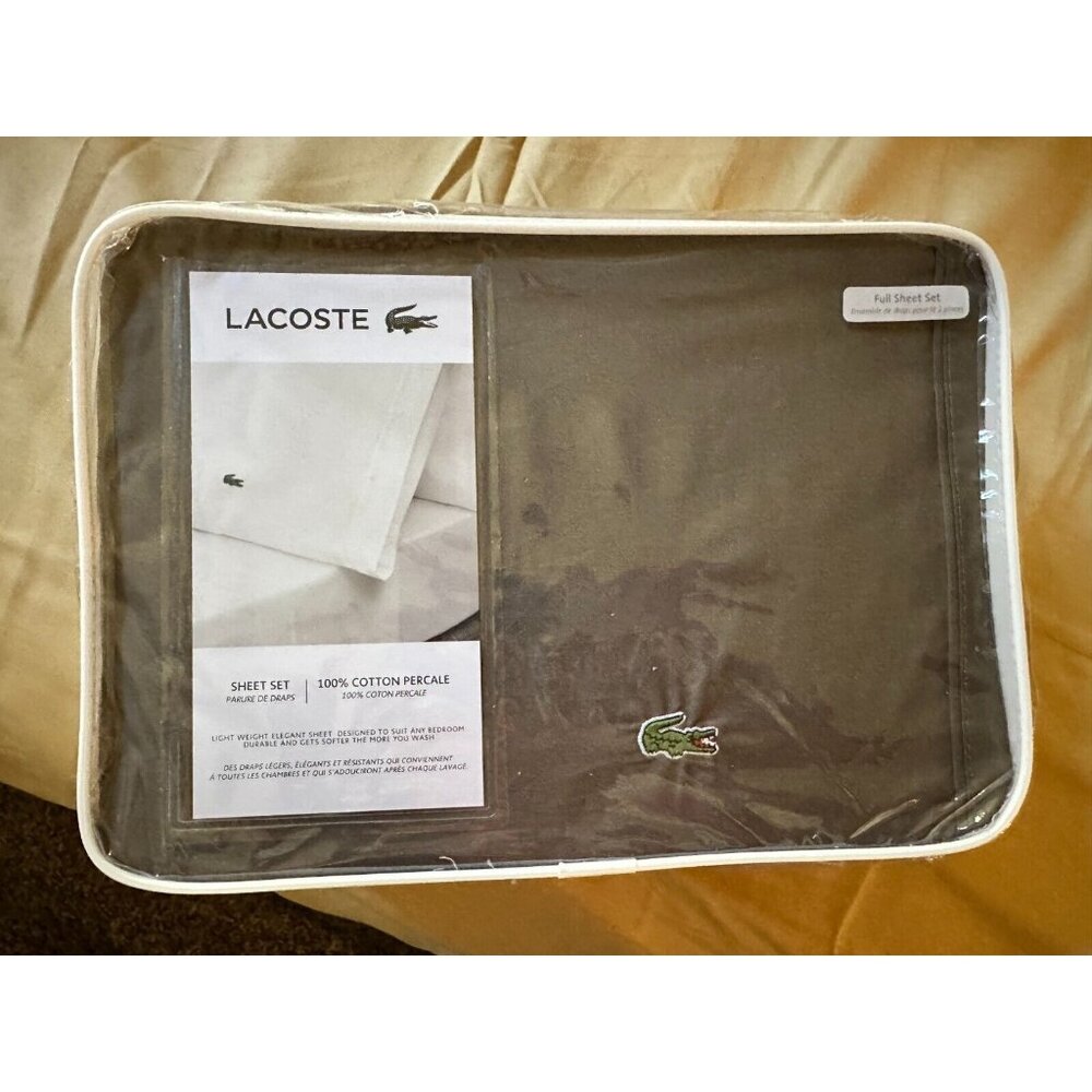 Lacoste 4 Piece Percale Solid Full  Sheet Set Dark Grey